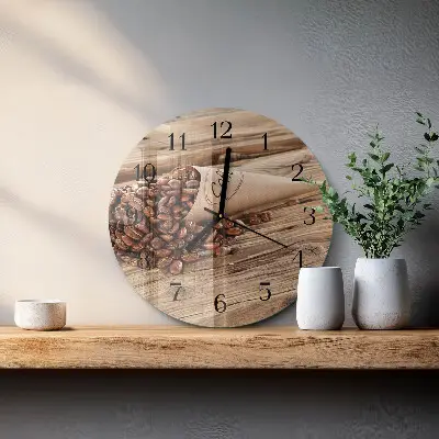 Nástěnné hodiny skleněné kulaté Kávová zrna