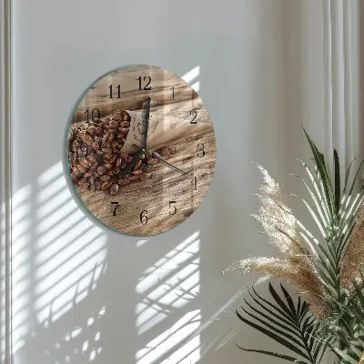 Nástěnné hodiny skleněné kulaté Kávová zrna