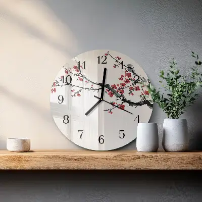 Kulaté skleněné hodiny na stěnu Květiny