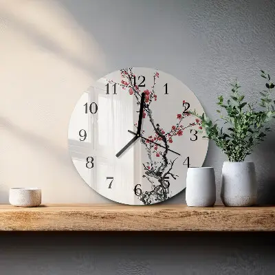 Hodiny s fotkou skleněné kulaté Květiny