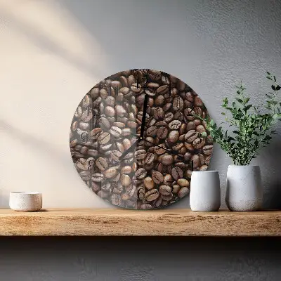 Kulaté skleněné hodiny na zeď Kávová zrna