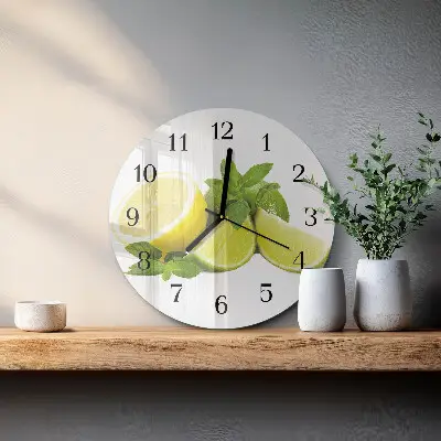 Kulaté skleněné hodiny na stěnu Limetková máta