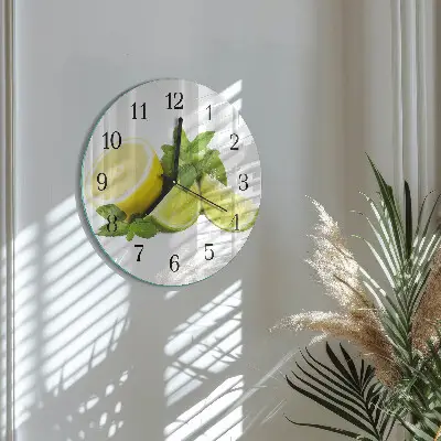 Kulaté skleněné hodiny na stěnu Limetková máta