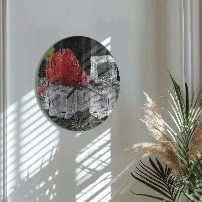 Hodiny s fotkou skleněné kulaté Jahodová zmrzlina