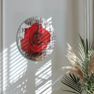 Kulaté skleněné hodiny na stěnu Růže