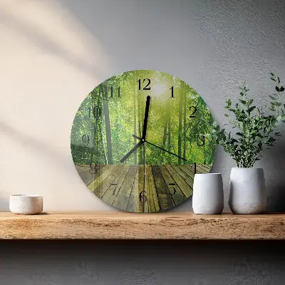 Kulaté skleněné hodiny na zeď Bambus