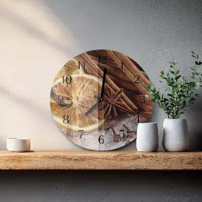 Hodiny na skle kulaté Skořicový anýz