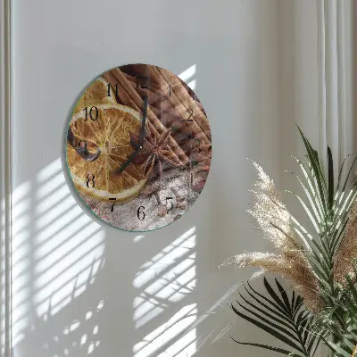 Hodiny na skle kulaté Skořicový anýz