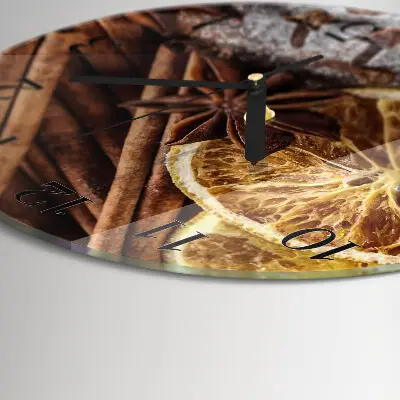 Hodiny na skle kulaté Skořicový anýz