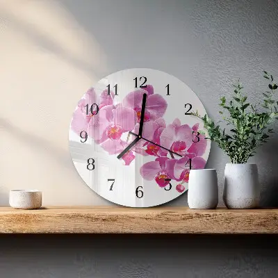 Kulaté skleněné hodiny na stěnu Orchidej
