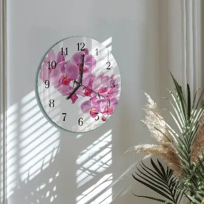 Kulaté skleněné hodiny na stěnu Orchidej