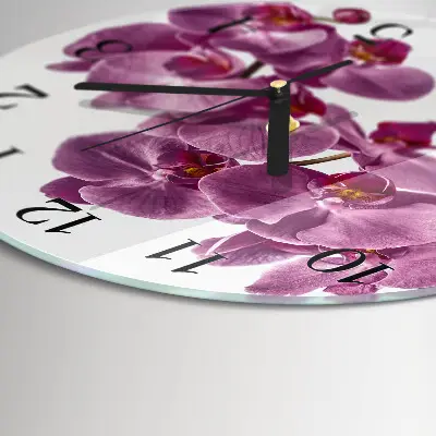 Kulaté skleněné hodiny na stěnu Orchidej