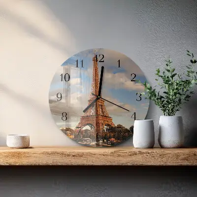 Hodiny s fotkou skleněné kulaté Paříž