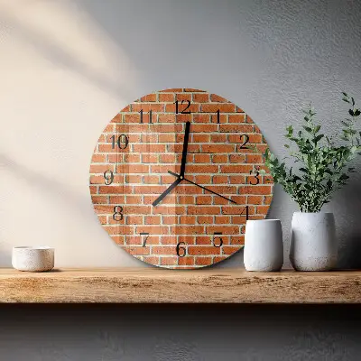 Kulaté skleněné hodiny na stěnu Cihlový