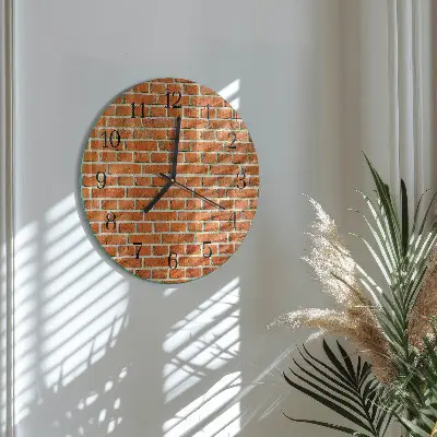 Kulaté skleněné hodiny na stěnu Cihlový