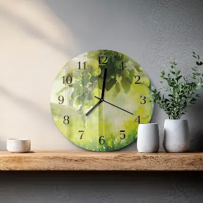 Nástěnné hodiny skleněné kulaté Jabloň