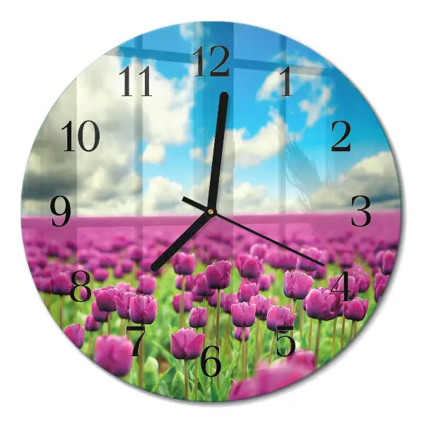 Hodiny na skle kulaté Tulipány