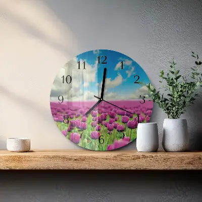 Hodiny na skle kulaté Tulipány