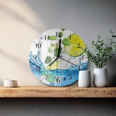 Kulaté skleněné hodiny na stěnu Limetka a máta