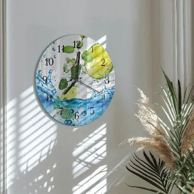 Kulaté skleněné hodiny na stěnu Limetka a máta