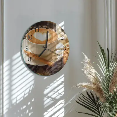 Hodiny s fotkou skleněné kulaté Kávové srdce