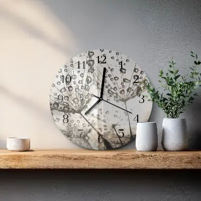 Kulaté skleněné hodiny na zeď Kapky rosy