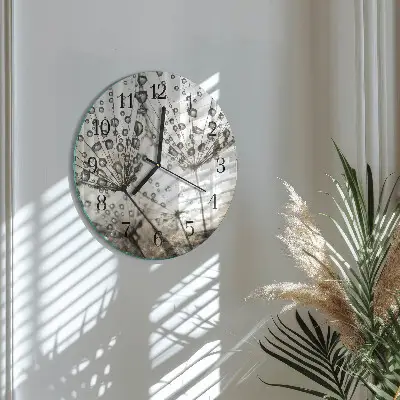 Kulaté skleněné hodiny na zeď Kapky rosy