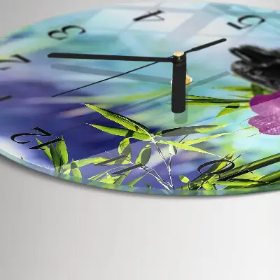 Nástěnné hodiny skleněné kulaté Lázně s orchidejími