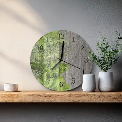 Kulaté skleněné hodiny na zeď Bylinky