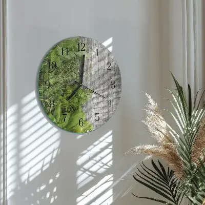 Kulaté skleněné hodiny na zeď Bylinky