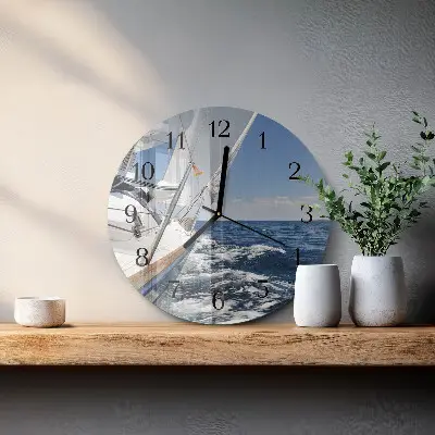 Hodiny s fotkou skleněné kulaté Jachta