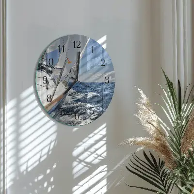 Hodiny s fotkou skleněné kulaté Jachta