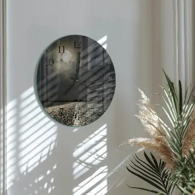 Nástěnné hodiny skleněné kulaté Měsíční cesta