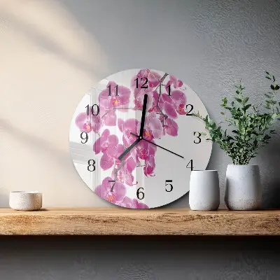 Hodiny s fotkou skleněné kulaté Orchidej