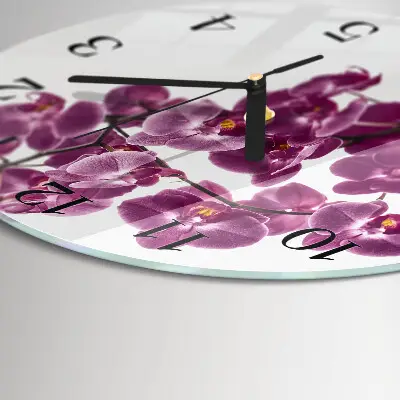 Hodiny s fotkou skleněné kulaté Orchidej