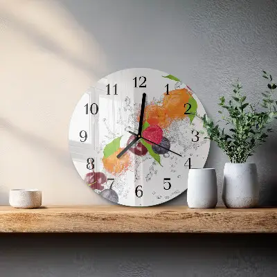 Kulaté skleněné hodiny na zeď Ovoce