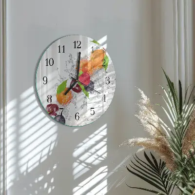 Kulaté skleněné hodiny na zeď Ovoce