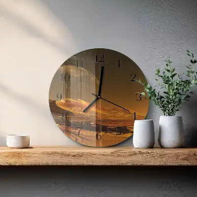 Kulaté skleněné hodiny na stěnu Poušť