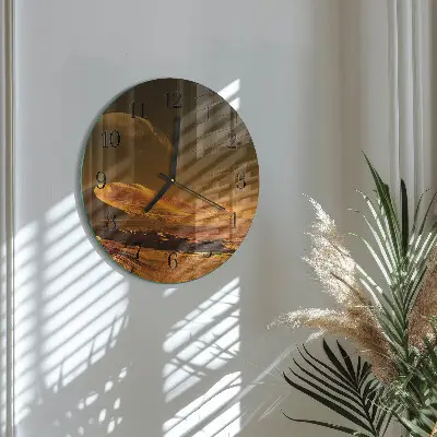 Kulaté skleněné hodiny na stěnu Poušť