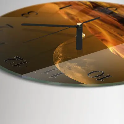 Kulaté skleněné hodiny na stěnu Poušť