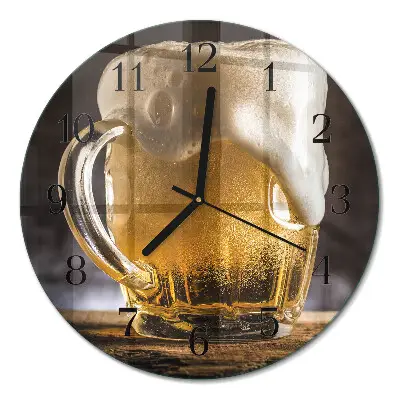 Nástěnné hodiny skleněné kulaté Pivo
