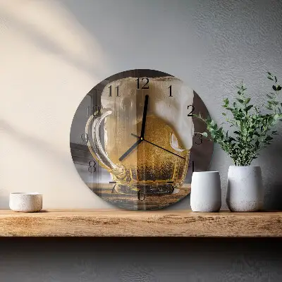 Nástěnné hodiny skleněné kulaté Pivo