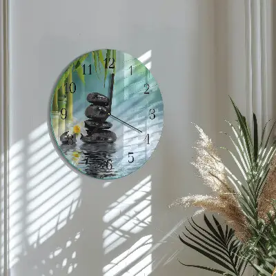 Kulaté skleněné hodiny na zeď Kameny