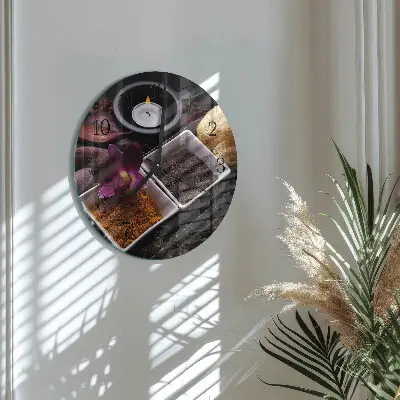 Kulaté skleněné hodiny na stěnu Orchidej