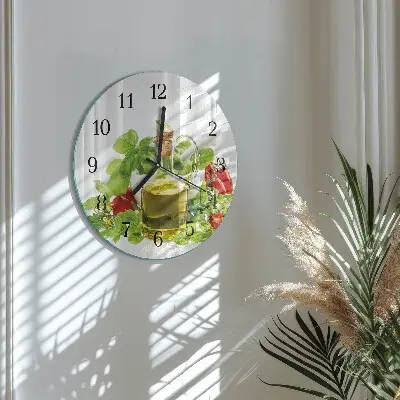 Hodiny s fotkou skleněné kulaté Bazalkový olej