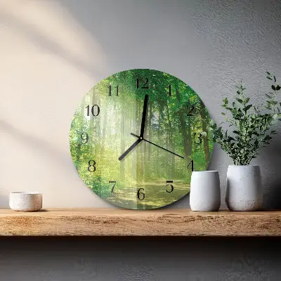 Kulaté skleněné hodiny na zeď Lesní příroda