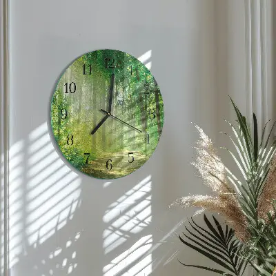 Kulaté skleněné hodiny na zeď Lesní příroda