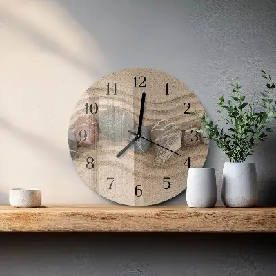 Hodiny s fotkou skleněné kulaté Kameny a písek