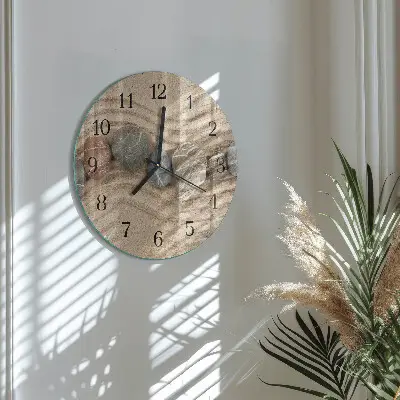 Hodiny s fotkou skleněné kulaté Kameny a písek