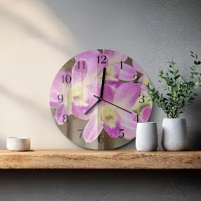 Kulaté skleněné hodiny na zeď Květiny